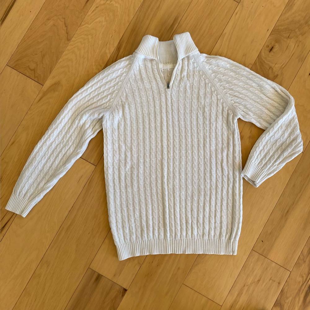 Vintage White Cable Knit Turtleneck Sweater M vintage zipper great condition